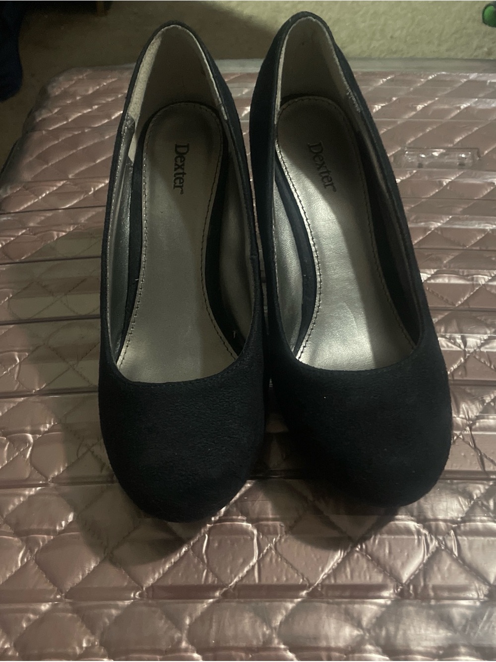 Dexter Black Suede Round-Toe Pumps